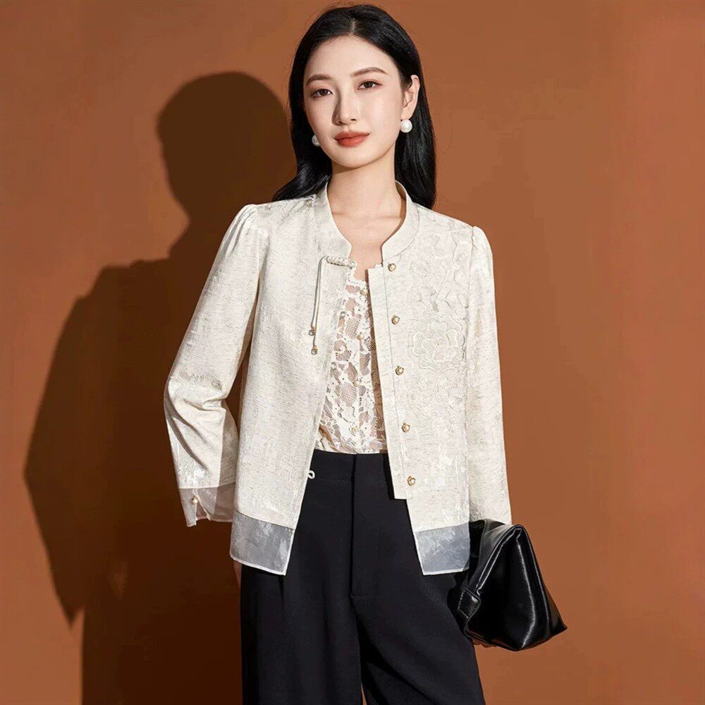 亚麻新中式国风外套女秋2026新款爆款高端年轻妈妈唐装上衣高级感