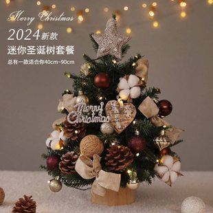 迷你圣诞树带灯2024新款圣诞节装饰桌面摆件家用风圣诞树套餐