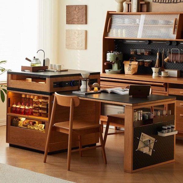 北欧樱桃木岛台餐桌一体多功能家用小户型实木可伸缩吧台岩板餐桌,住宅家具,岛台餐桌,淘宝优惠券,粉丝福利购,淘宝优惠卷