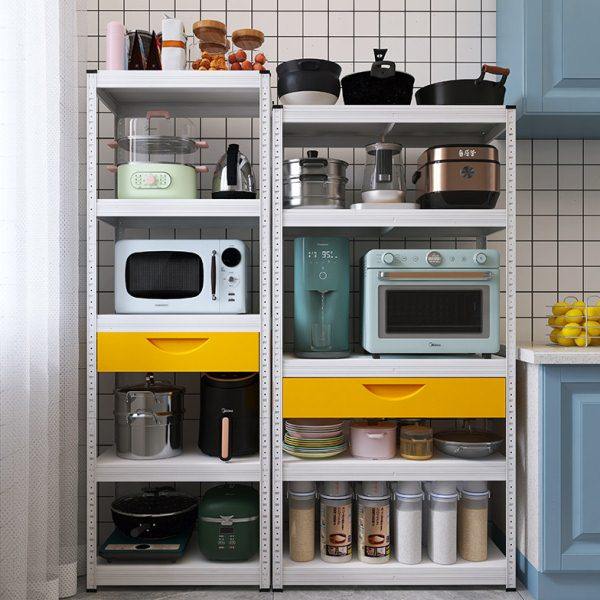 白色厨房置物架落地多层带黄色抽屉微波炉烤箱收纳柜子家用橱柜,厨房/烹饪用具,厨房抽屉置物架,淘宝优惠券,粉丝福利购,淘宝优惠卷