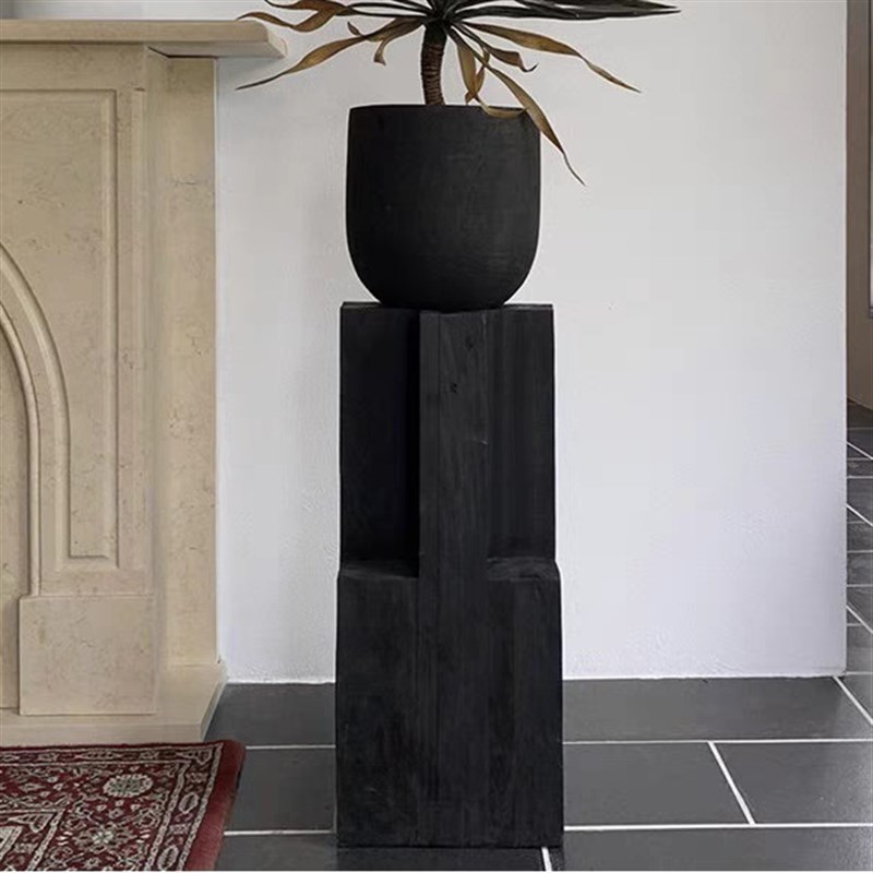 侘寂风碳化木实木落地摆件覆古花器样板I间民宿别墅玄关原木装饰