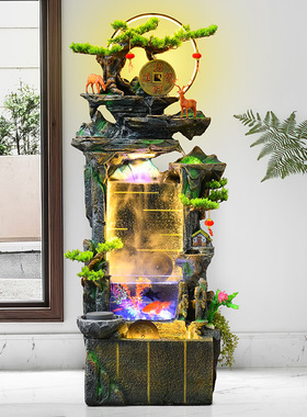 爆款中式假山流水喷泉摆件招财景观落地客厅玄关办公加Z湿器循环