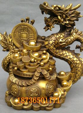 纯铜龙聚宝盆龙招财龙招财进宝聚宝盆储蓄罐存钱罐黄铜器桌面摆件