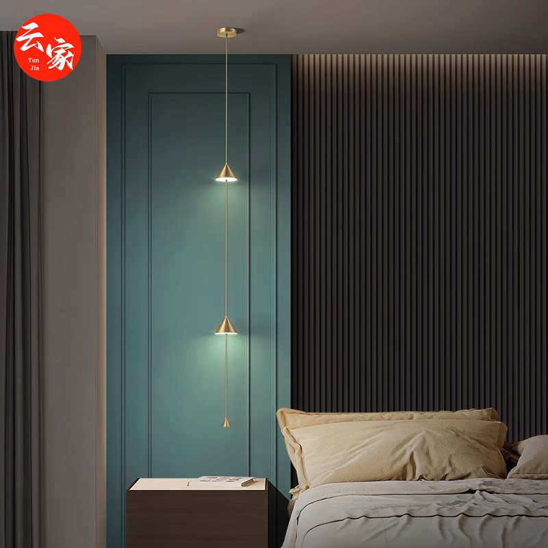 轻奢全铜后现代极简吊灯简约创意客厅小L吊灯主卧床头吊线氛围灯