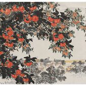 红柿满枝谷满仓 朵云轩木版 水印 柳村 国画装 饰收藏非遗家居