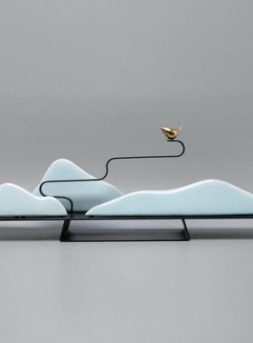 新中式铁艺陶瓷客厅玄关摆件创意家居样板房间工艺品室内软装饰品