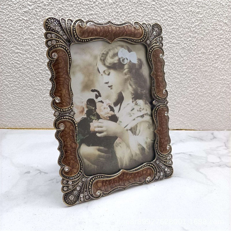 属新款摆台d覆古式相框金属立体玻璃相框 美酒xy001-4红色金 相框