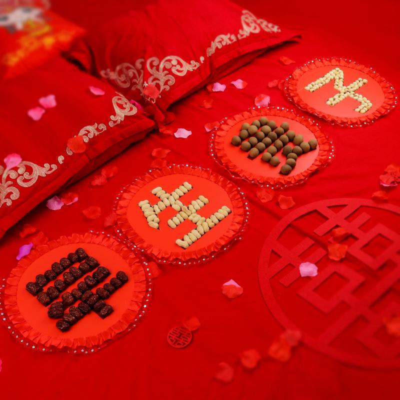 优惠结婚用品大全婚房装饰布置圆形方形早生贵子模板压床摆件