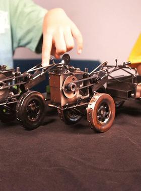 现货铁艺复古摆件质感金属手扶拖拉机模型带斗可滑动旋转二色选择