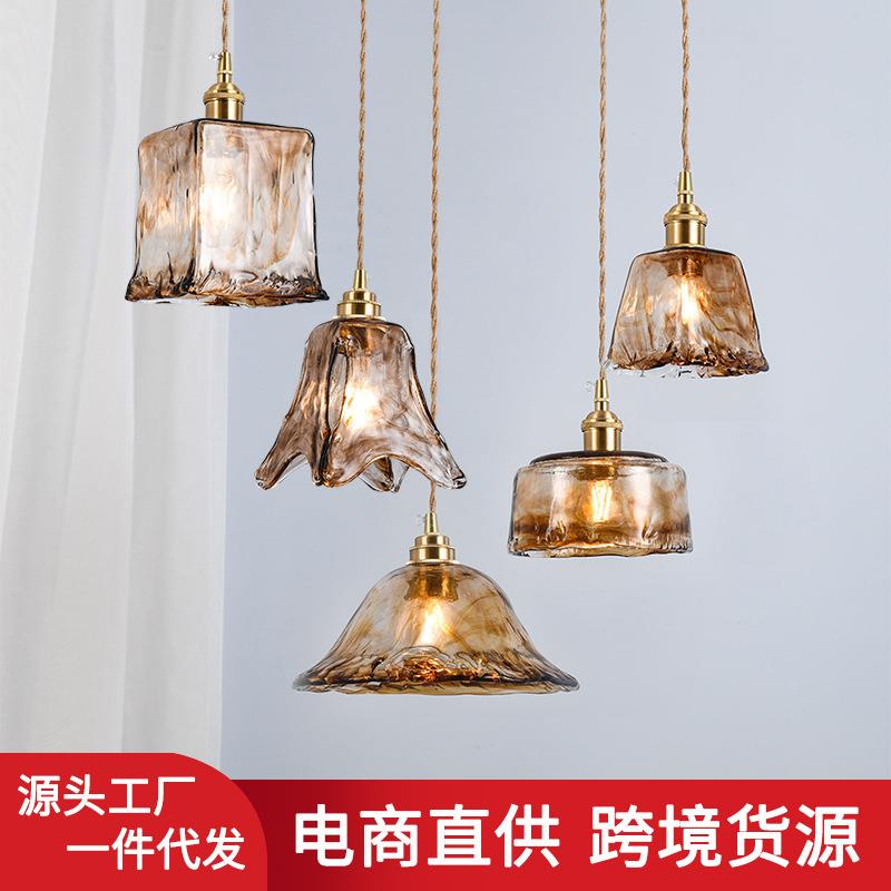 日式复古黄铜玻璃小吊灯工业风ins餐厅吧台民宿橱窗卧室床头吊灯
