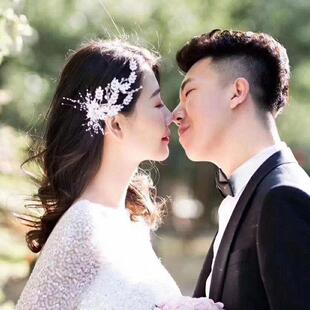 结婚礼服配饰头饰新娘韩式简单大气森系超仙叶子盘发手工发夹边夹