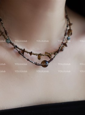 YOUJUclub-山鹿~覆古名z族风百搭藏族新中式串珠咖色项炼锁骨炼女