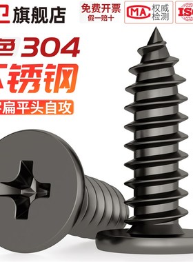 黑色304不锈钢CA扁平头十字自攻螺丝大薄头平圆头尖尾自V攻钉M2-M