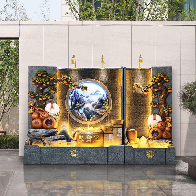 水幕墙循环流水摆件落地假山流水喷泉客厅办公室S装饰景观公司招