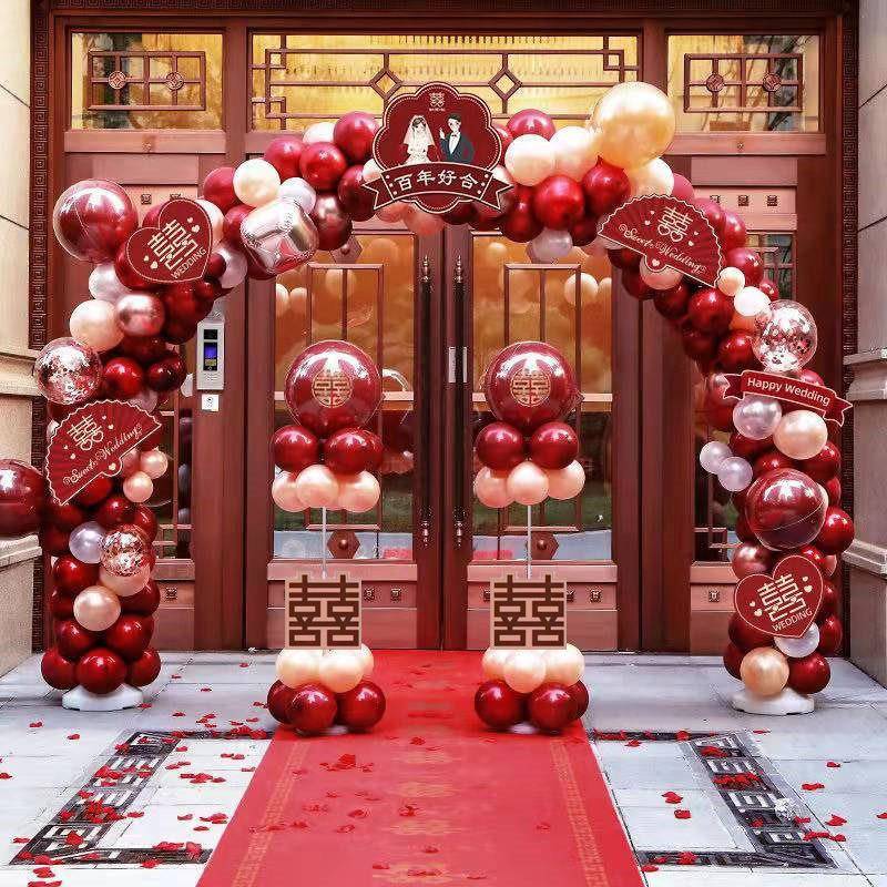 婚庆气球拱门圆形注水大底座彩虹门红色加重拱门底座气球套装