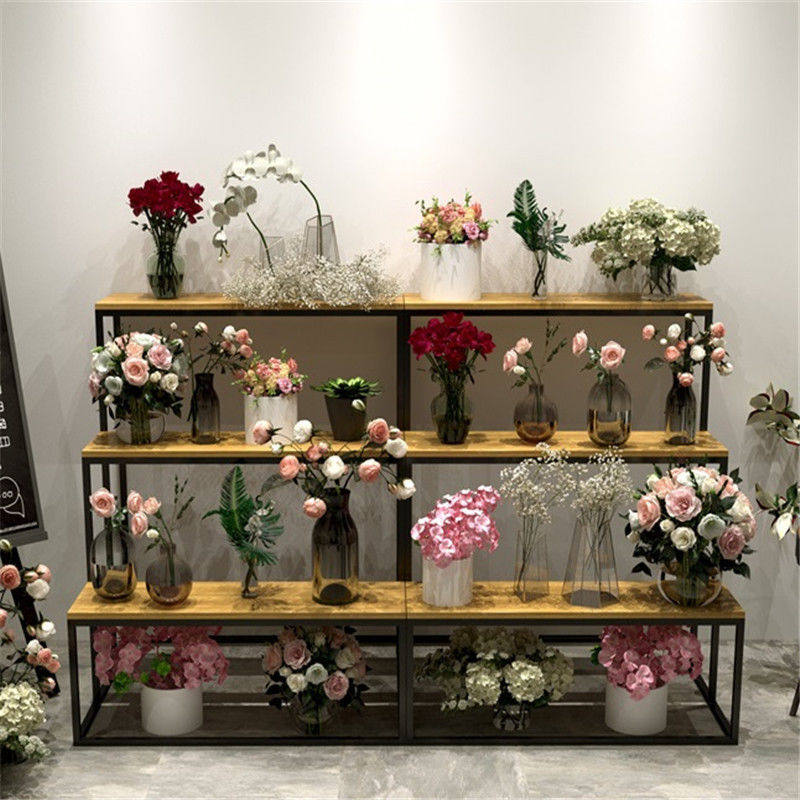 阶梯式花架花店展示架置物架铁艺阶梯落地式花盆收纳架鲜梯形三层