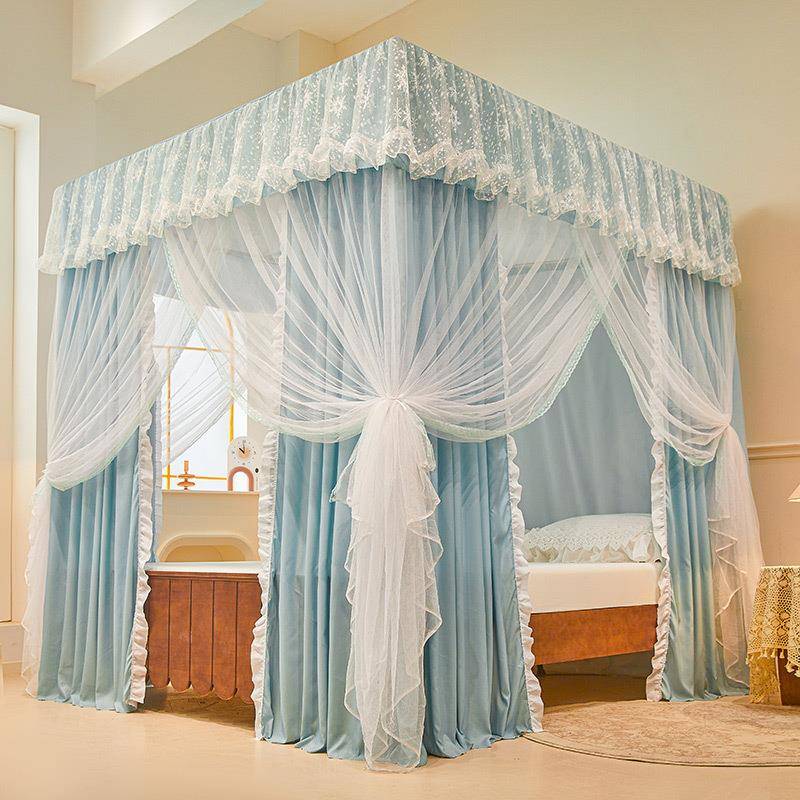 蚊帐新款挡风床帘宫廷一体式家用床幔双层遮光开门防尘公主落地