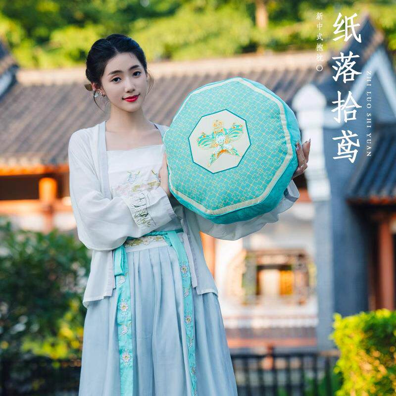 新中式中国风纸鸢抱枕客厅沙发卧室床头靠背垫绿色小清新腰枕侧睡