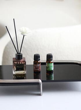 现代简约轻奢几何线条镜面长方形不锈钢托盘摆件样板房售楼处饰品