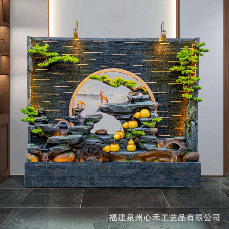 假山水NPI饰幕墙隔断招屏风流水摆财件落地客厅墅办别公茶室阳台