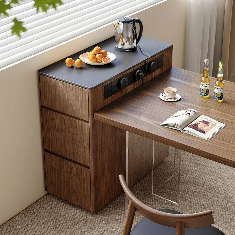 窄岛台柜小户型单独移动岛台餐边柜厨房胡桃木中岛倒台单导台餐桌