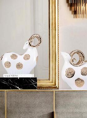 树脂摆件工艺品小绵羊造型电视柜桌面摆件客厅酒柜摆设欧式轻奢风