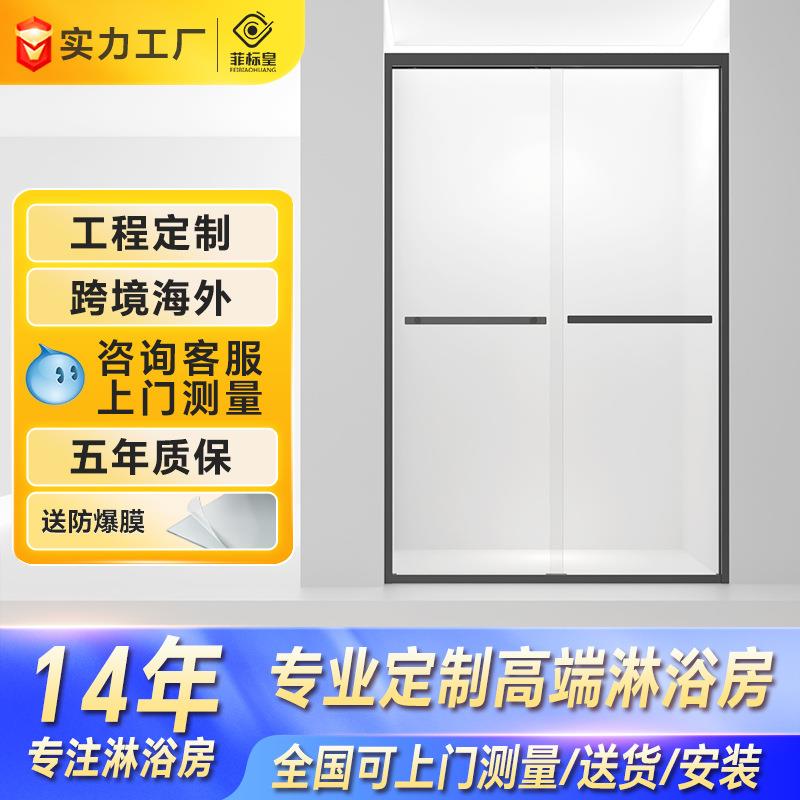 一字型淋浴房隔断卫生间洗澡房家用干湿分离玻璃推拉双移门浴屏