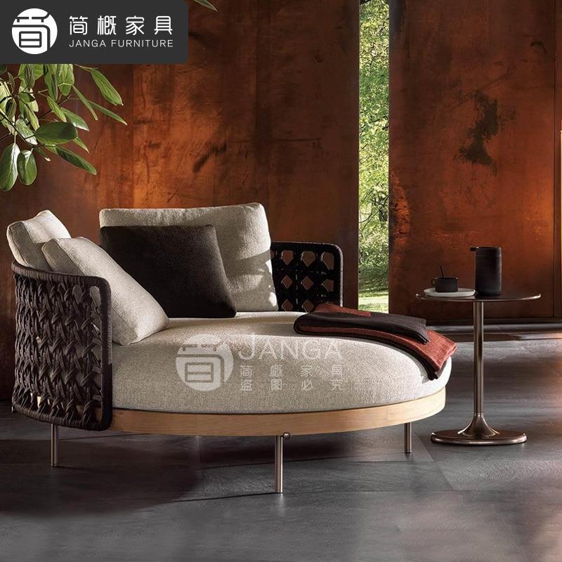 别墅阳台藤编沙发圆床户外庭院露台柚木躺床室外懒人躺椅茶几组合