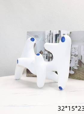 现代简约白色蓝色抽象几何拐角创意个性小众样板间售楼处桌面摆件