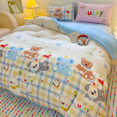 A类双层纱100全棉纯棉四件套男孩女孩儿童卡通学生宿舍床笠三件套