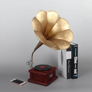 怀旧橱窗酒柜装饰品摆件铁皮手工艺品留声机模型复古摄影道具摆设