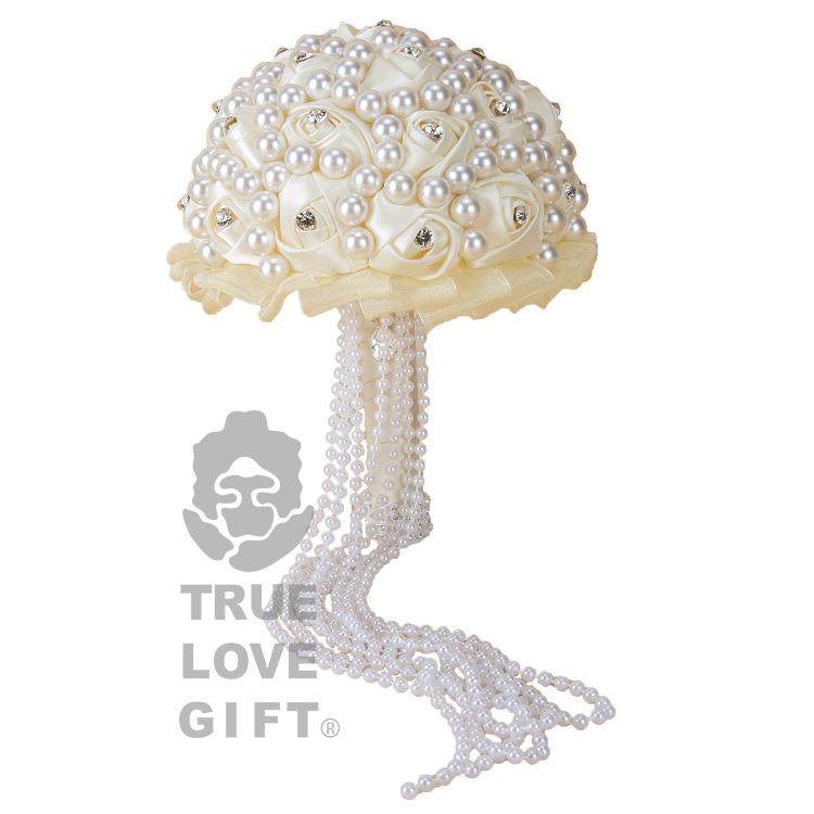 新娘珍珠手捧花婚庆道具用品工艺仿真手捧花欧式带钻喜庆用品