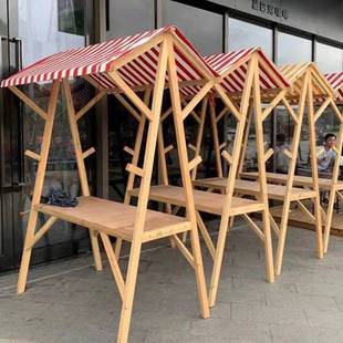 集市摊位木质活动棚架夜市摆摊小推车户外市集折叠货架小吃展示架