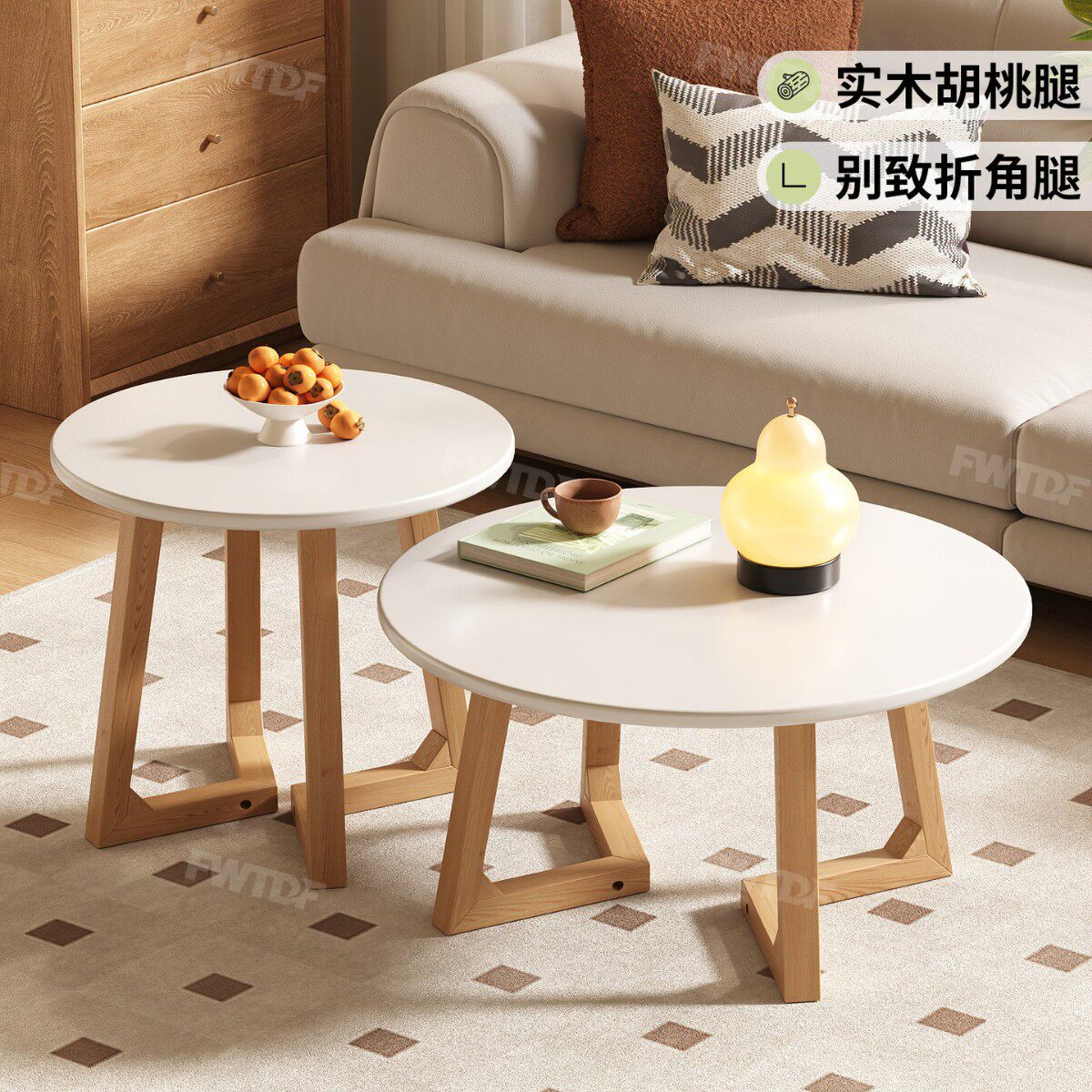 精致小圆茶几客厅家用小户型原木实木圆形白色圆桌木质矮桌子圆几