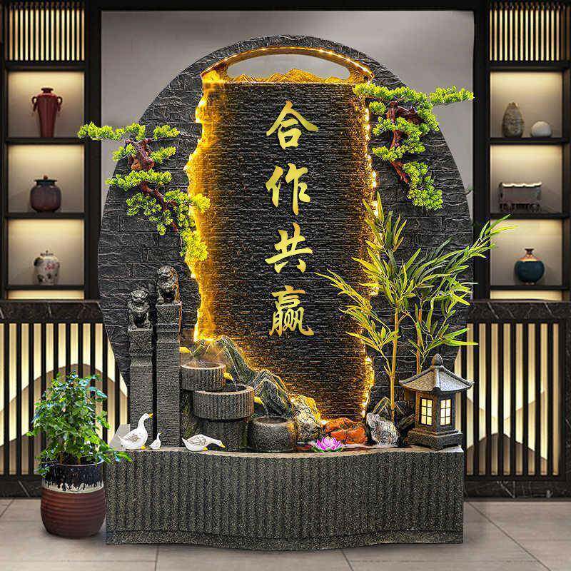 欧式水幕墙流水屏风水轮隔断喷泉摆件大型落地招财假山养鱼池水景