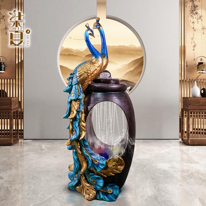厂家直发创意欧式客厅孔雀流水摆件电视柜背景喷泉家居水景工艺品