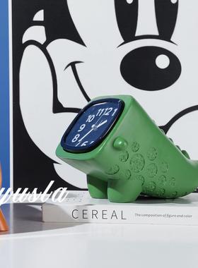 简约卡通可爱时钟表摆件儿童房样板间座钟台钟电视柜床头软装饰品