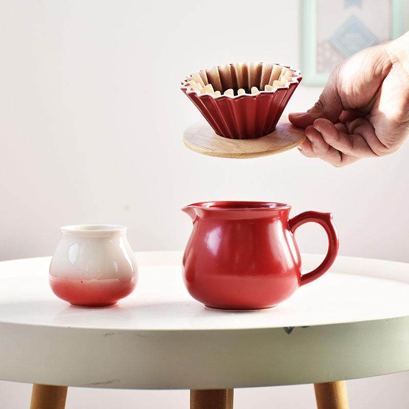 厂家直销陶瓷1-2人份手冲咖啡锥形折纸滤杯分享壶套装手冲壶家用