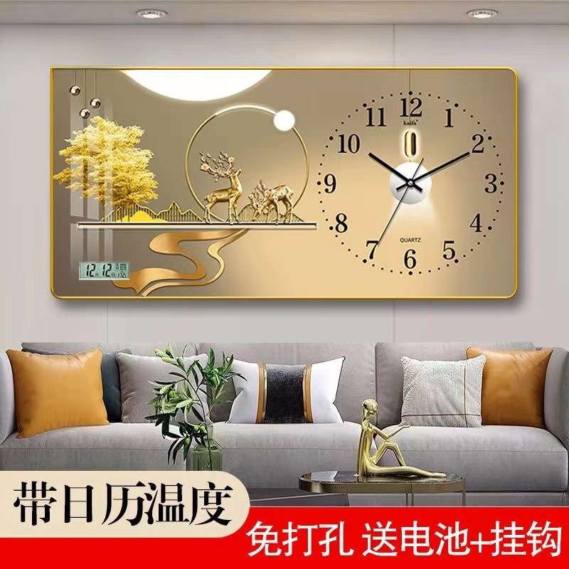 Bnj蕞新款网红挂钟客厅带日历温度钟表家用新中式挂墙时钟超静音