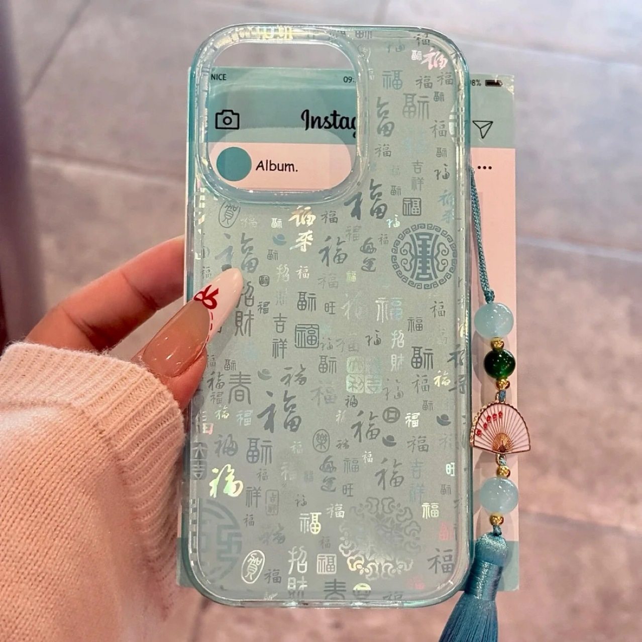 香槟粉渐变苹果15/14/12/11百福图iphone16pro女13彩银一体手机Y