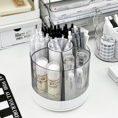 旋转笔筒轻奢高级感办公室桌面笔桶亚克力多功能大容量文具收纳盒