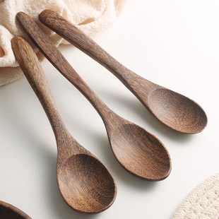 日式小木勺鸡翅木勺子长柄木头勺子吃饭用调羹蜂蜜甜品勺定制刻字