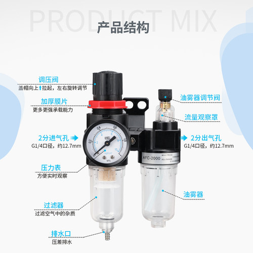 莱泽亚德客型油水分离器调压阀AFC2000空气过滤气源处理器AFR2000