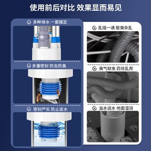 厨房下水管五通防返臭神器水槽防虫防反水下水道排水管集成止逆阀