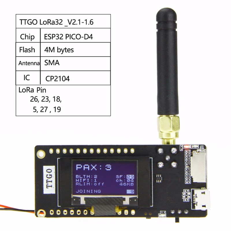 TTGO LoRa32 V2.1 ESP32 OLED 0.96寸蓝牙 WIFI 无线模块 SMA