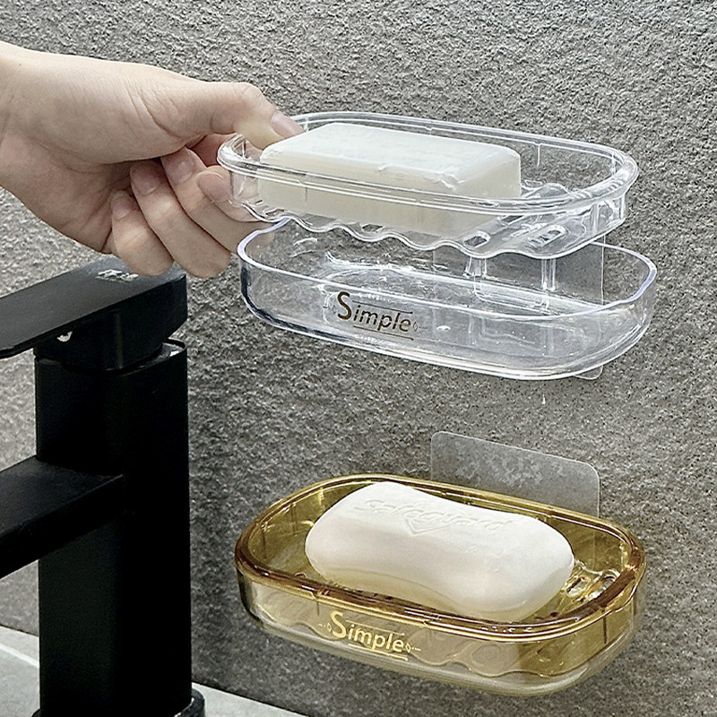 家用沥水肥皁盒浴室洗手台高档双层香皁盒化妆室壁挂洗衣皁置物架