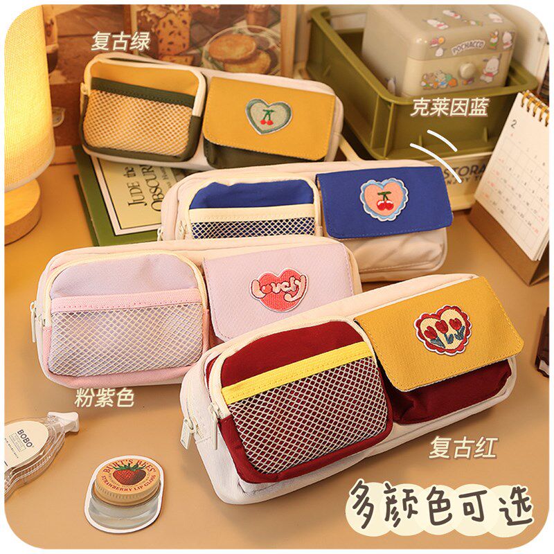美式复古帆布笔袋大容量女孩男孩女生初中高中文具收纳袋铅笔盒子