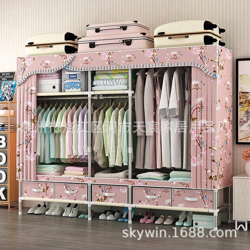 衣柜简易布衣3柜隔层加布储柜衣布厚钢管加粗抽S683/S68屉家用宿