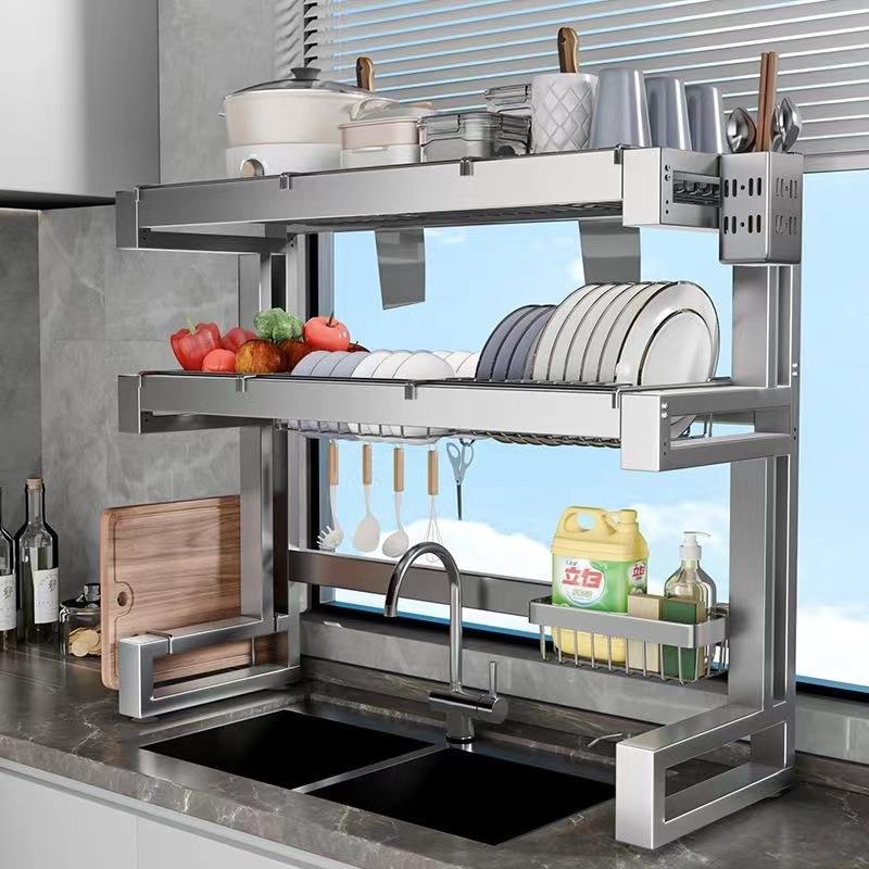 304不锈钢双层厨房水槽置物架碗碟筷子筒收纳架家用水池沥水架