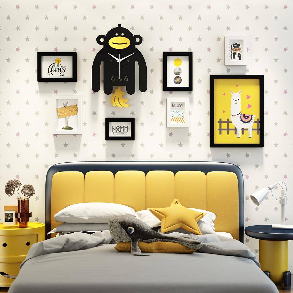 实木7171_71饰71_卡通木照片实墙大猩猩组合装相框可摇摆真钟表换